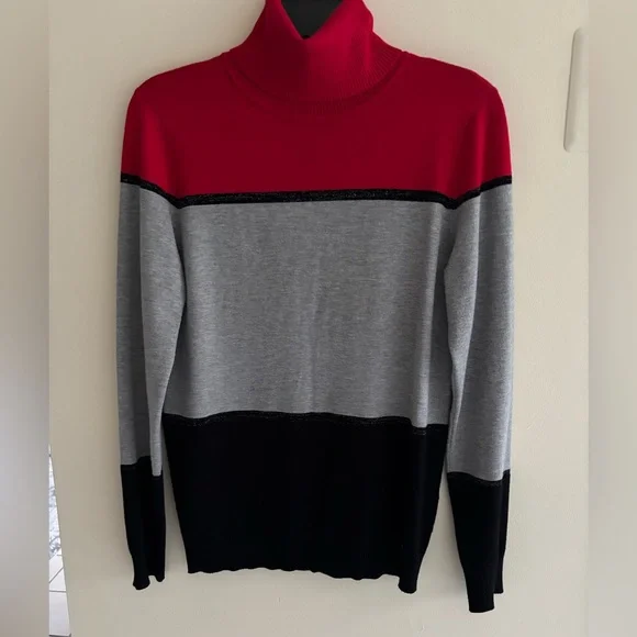 Calvin Klein Women's Colorblocked Turtleneck Sweater Red Size S/P - Picture 12 of 12
